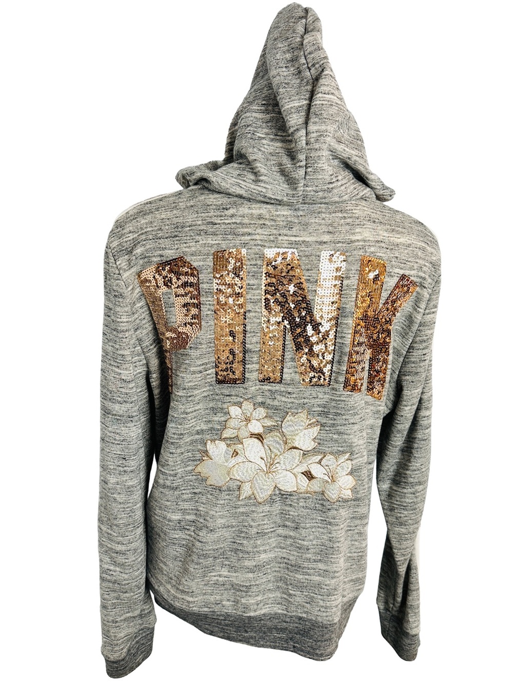 PINK Victoria's Secret Puppy Floral Embroidered Bling Logo Hoodie